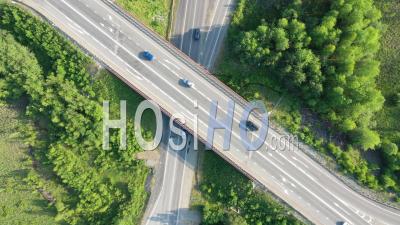 Aerial View Of Highway Interchange. Road Junction - Video Drone Footage