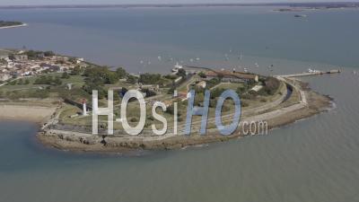 Drone View Of Ile D'aix, Fort De La Rade, The Lighthouses And The Village