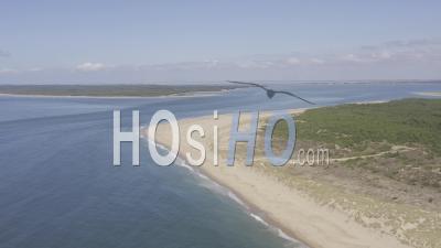 Drone View Of La Tremblade, The Spanish Tip Beach And In Background The Oleron Island