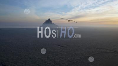 Mont-Saint-Michel, In The Mist, Normandy, France - Photo Drone 