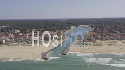 Drone View Of Mimizan Plage, The Atlantic Ocean, The North Beach, The South Beach, The Mouth Of The Courant De Mimizan