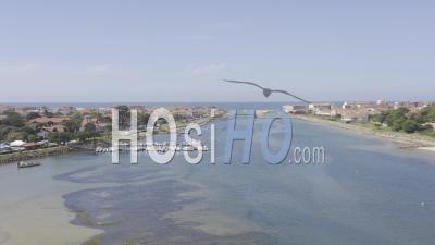 Drone View Of Mimizan Plage, The Port, The River Courant De Mimizan