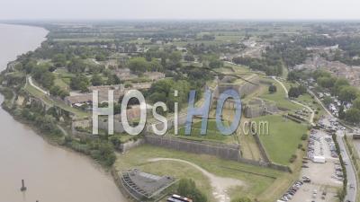 Drone View Of The Citadel Of Blaye And The Garonne River, In The Background The City