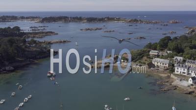 Drone View Of Tregastel, Entrance To The Port Of Ploumanac'h, In The Background Renote Island