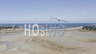 Drone View Of Pellinec Cove, Enez Illiec And Balanec Island