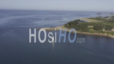 Drone View Of Locmariaquer, Kerpenhir Tip, A Boat Alone