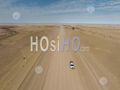 Four-Wheels Drive On C35 Desert Track Around The Brandberg Mountain, Nearby Uis City, Namibia - Aerial Photography