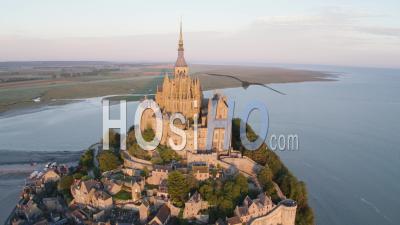 Mont Saint Michel Large Shot By High Tide, Video Drone Footage