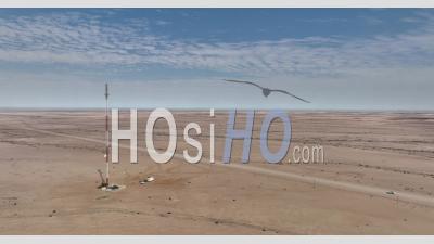 Telecommunication Antenna In The Desert, Viewed By Drone From The C35 Road Nearby Uis City, Namibia