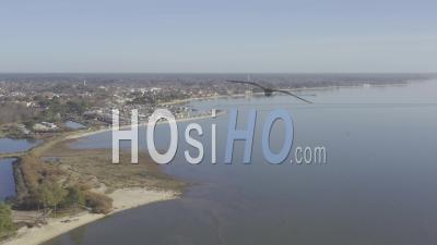 Drone View Of Andernos-Les-Bains, The Quinconces Tip, The Oyster Port, The Beach, The Pier