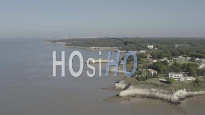 Drone View Of Meschers-Sur-Gironde, Cliffs, Plage Des Vergnes, In The Background Royan