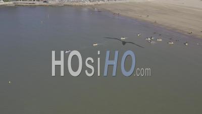 Drone View Of Saint-Georges-De-Didonne, La Grande Plage, Jet Skis On The Water