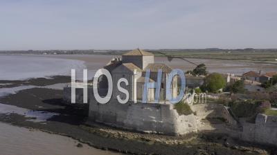 Drone View Of Talmont-Sur-Gironde, Eglise Sainte-Radegonde, Rocky Promontory