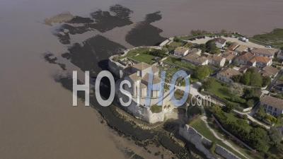 Drone View Of Talmont-Sur-Gironde, Eglise Sainte-Radegonde, Rocky Promontory, Low Tide, The Cemetery Cliffs, The Village, The 