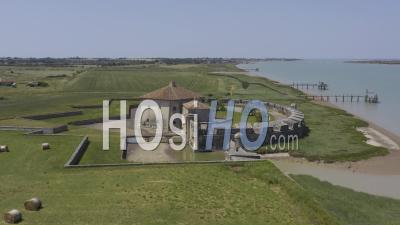 Drone View Of Fort Lupin, Cabanes A Carrelet, Charente River