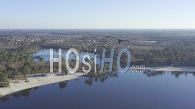Drone View Of Hostens, The Lac Du Bourg, The Lac De Lamothe, The Beach
