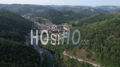 The Estaing Village In The Lot Valley, Viewed From Drone