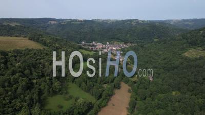The Estaing Village In The Lot Valley, Viewed From Drone