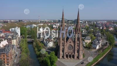Empty City Of Strasbourg During Lockdown Due To Covid-19 - Saint Paul Church - Photo Drone 