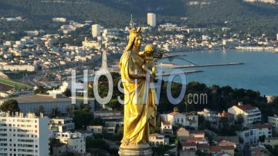 Basilica Of Notre-Dame-De-La-Garde At Sunrise, Marseille, Part 2 Of 2, France - Video Drone Footage