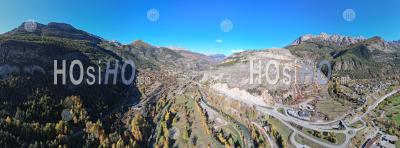 The Durance Valley, Near Briançon, In Autumn, Viewed From Drone