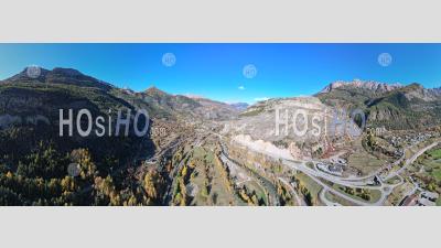 The Durance Valley, Near Briançon, In Autumn, Viewed From Drone