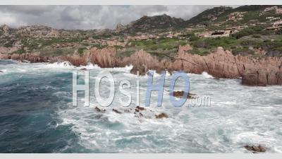 Aerial Of Stormy Sea At Costa Paradiso, Sardinia, Italy - Video Drone Footage