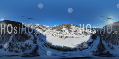 The Village Of Arvieux In Queyras In Winter, Aerial 360 Vr Photo By Drone