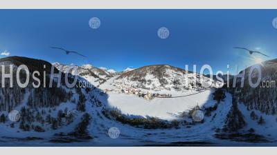 The Village Of Arvieux In Queyras In Winter, Aerial 360 Vr Photo By Drone