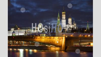 Moscow, Russia, Night View On Kremlin