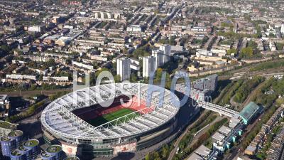 Arsenal Football Club, Highbury Filmed By Helicopter, London, Uk.