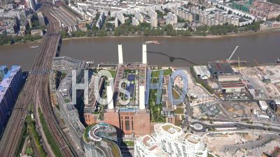 Battersea Power Station And Us Embassy, London Filmed By Helicopter