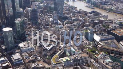 Bank Of England, Royal Exchange, City Of London Filmed By Helicopter
