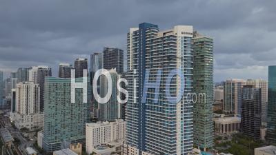 Downtown Brickell, Miami, At Dusk - Video Drone Footage