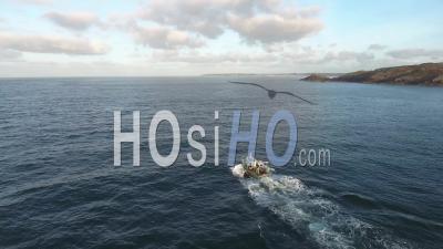 Fishing Boat At Sea - Video Drone Footage