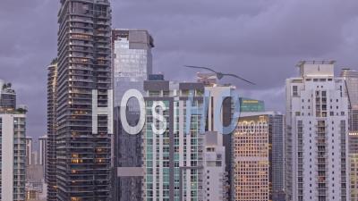 Downtown Brickell, Miami, At Dusk - Video Drone Footage