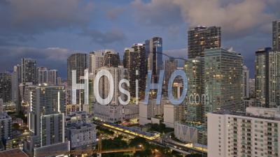 Downtown Brickell, Miami, At Night - Video Drone Footage