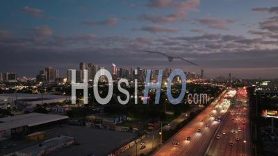 Downtown Miami, At Sunset - Video Drone Footage