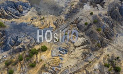 Aerial View Of Dunes Of Sand And Clay In An Abandoned Quarry. - Aerial Photography
