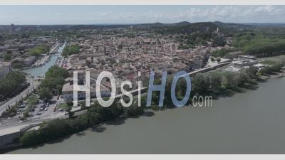 Beaucaire City On Rhone River, France - Video Drone Footage