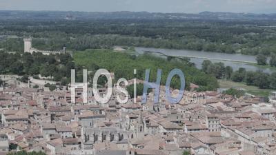 Beaucaire City On Rhone River, France - Video Drone Footage