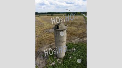 Silo With Cupola On Michigan Farm - Aerial Photography
