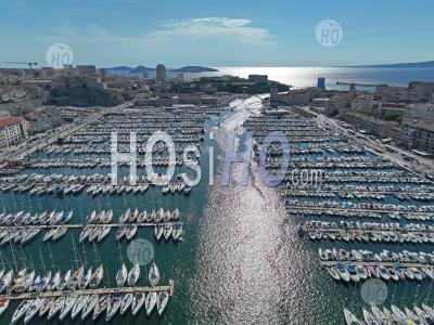 Vieux-Port In Summer, Marseille, Bouches-Du-Rhone, France - Aerial Photography