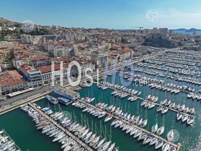 Vieux-Port In Summer, Marseille, Bouches-Du-Rhone, France - Aerial Photography