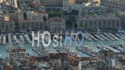 Vieux-Port And City Hall, Marseille, Bouches-Du-Rhone, France - Video Drone Footage