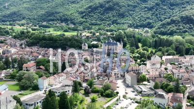 Town Of Vizille With Its Castle In Aerial View - Video Drone Footage