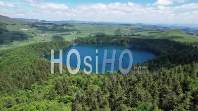 Lake Pavin (lake Of Volcanic Origin) In The Massif Central, France, Viewed From Drone