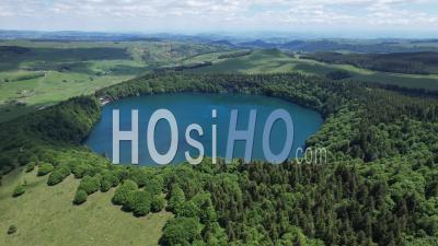Lake Pavin (lake Of Volcanic Origin) In The Massif Central, France, Viewed From Drone