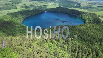 Lake Pavin (lake Of Volcanic Origin) In The Massif Central, France, Viewed From Drone