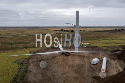 Wind Turbine Under Construction - Aerial Photography